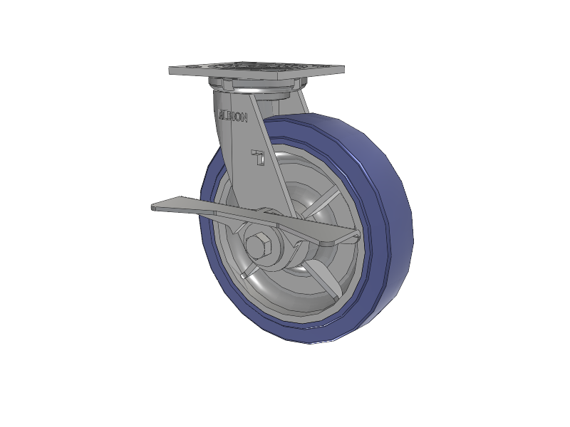 16 Series Top Plate Swivel Caster with 8 x 2 Blue HF - HydroTech (Flat) Wheel and Cam Brake