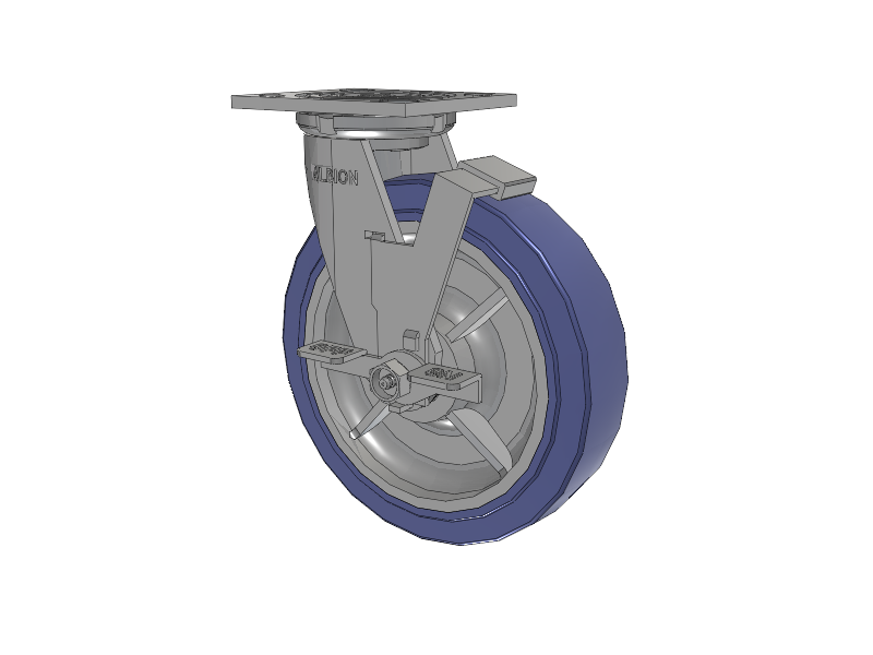 16 Series Top Plate Swivel Caster with 8 x 2 Blue HF - HydroTech (Flat) Wheel and Face Brake
