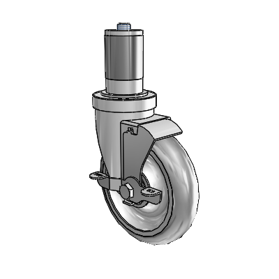 S30 Series Expanding Adapter Stainless Steel Swivel Caster with 5 x 1.25 PolyLock (Grey) Wheel and VertiLoc Brake