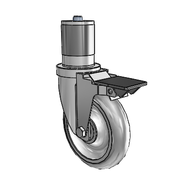 S30 Series Expanding Adapter Stainless Steel Swivel Caster with 5 x 1.25 PolyLock (Grey) Wheel and PosiLoc Brake