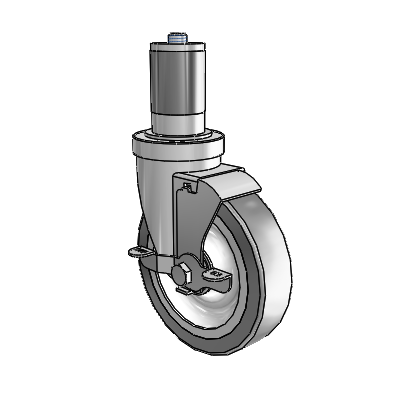 S30 Series Expanding Adapter Stainless Steel Swivel Caster with 5 x 1.25 Advantage TPR (Flat) Wheel and VertiLoc Brake