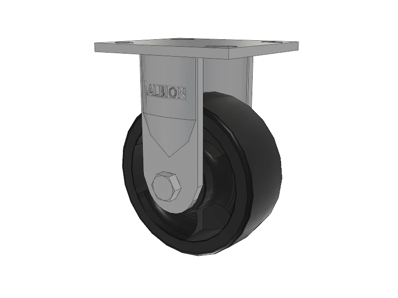 16 Series Top Plate Rigid Caster with 5 x 2 Black Nylon HT - Glass-Filled Nylon (High Heat) Wheel