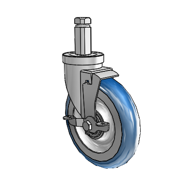 Rueda giratoria de la serie 30 con eje cuadrado de zinc, rueda PolyLoc de 6 x 1,25 (azul) y freno VertiLoc