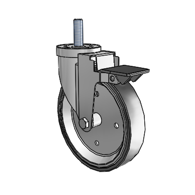 30 Series Threaded Stem Zinc Swivel Caster with 6 x 1.25 Welded Disc Rubber (Black) Wheel and PosiLoc Brake