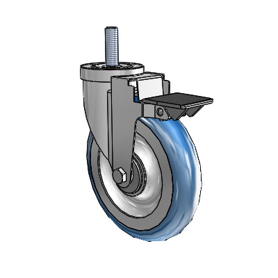 30 Series Threaded Stem Zinc Swivel Caster with 6 x 1.25 PolyLoc (Blue) Wheel and PosiLoc Brake