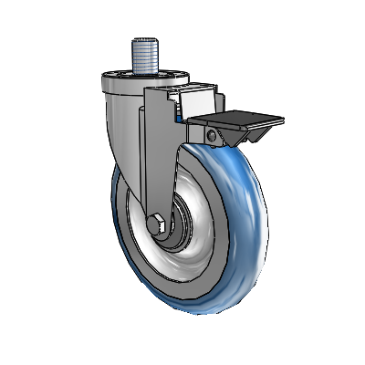 30 Series Threaded Stem Zinc Swivel Caster with 6 x 1.25 PolyLoc (Blue) Wheel and PosiLoc Brake