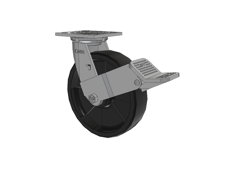 16 Series Top Plate Swivel Caster with 8 x 2 Black Nylon HT - Glass-Filled Nylon (High Heat) Wheel and Face Brake