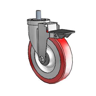 30 Series Threaded Stem Zinc Swivel Caster with 6 x 1.25 Advantage Heat (Flat) Wheel and PosiLoc Brake