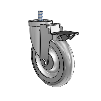 30 Series Threaded Stem Zinc Swivel Caster with 6 x 1.25 PolyLock (Grey) Wheel and PosiLoc Brake
