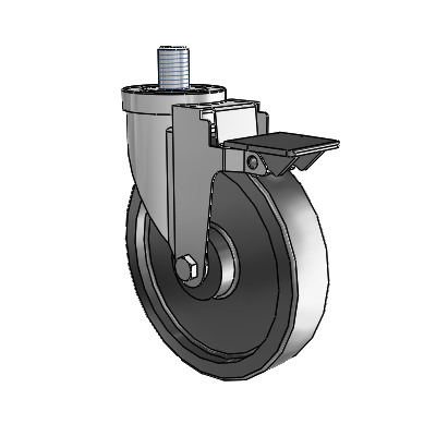 30 Series Threaded Stem Zinc Swivel Caster with 6 x 1.5 Polyolefin Wheel and PosiLoc Brake