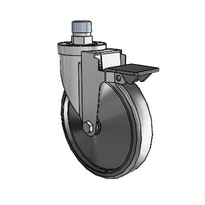 30 Series Pipe Thread Stem Zinc Swivel Caster with 6 x 1.25 Cushion Rubber Wheel and PosiLoc Brake