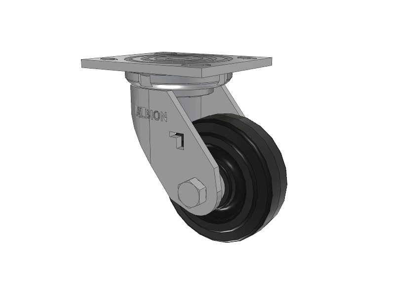 16 Series Top Plate Swivel Caster with 4 x 1.5 Black Tread on Black Enamel Core MR - Moldon Rubber (Cast Iron Core) Wheel