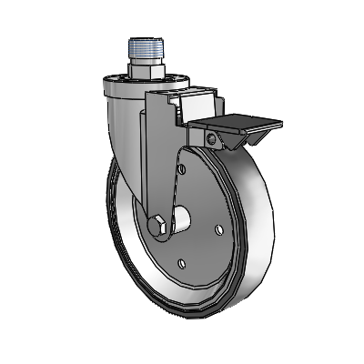 30 Series Pipe Thread Stem Zinc Swivel Caster with 6 x 1.25 Welded Disc Rubber (Black) Wheel and PosiLoc Brake