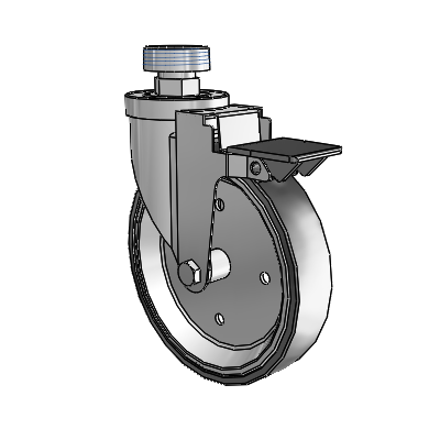 30 Series Pipe Thread Stem Zinc Swivel Caster with 6 x 1.25 Welded Disc Rubber (Black) Wheel and PosiLoc Brake