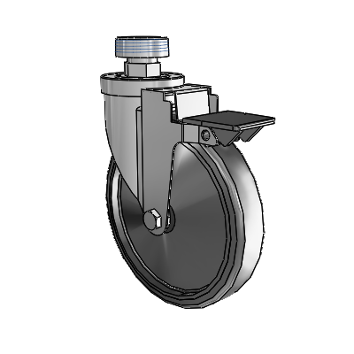 30 Series Pipe Thread Stem Zinc Swivel Caster with 6 x 1.25 Hard Rubber Wheel and PosiLoc Brake
