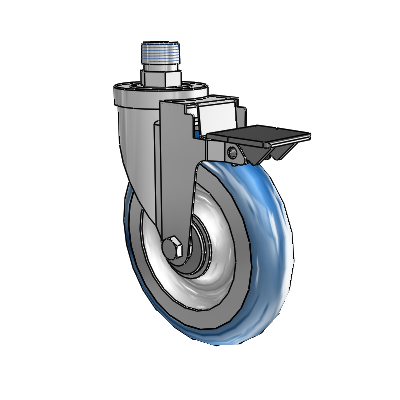 30 Series Pipe Thread Stem Zinc Swivel Caster with 6 x 1.25 PolyLoc (Blue) Wheel and PosiLoc Brake