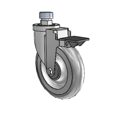 30 Series Pipe Thread Stem Zinc Swivel Caster with 6 x 1.25 PolyLock (Grey) Wheel and PosiLoc Brake