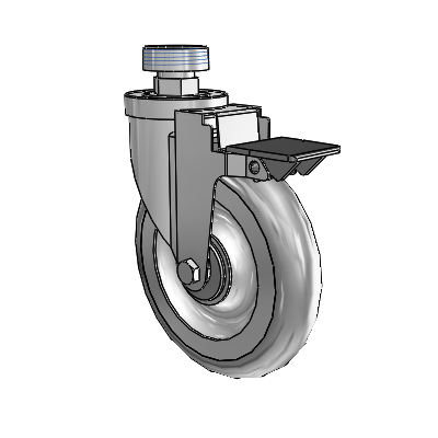 30 Series Pipe Thread Stem Zinc Swivel Caster with 6 x 1.25 PolyLock (Grey) Wheel and PosiLoc Brake