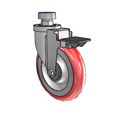 30 Series Pipe Thread Stem Zinc Swivel Caster with 6 x 1.25 Advantage Heat (Round) Wheel and PosiLoc Brake