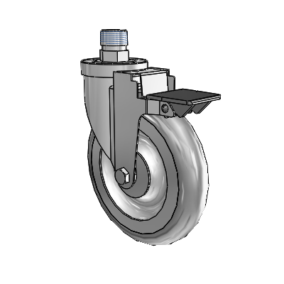 30 Series Pipe Thread Stem Zinc Swivel Caster with 6 x 1.25 Advantage TPR (Round) Wheel and PosiLoc Brake