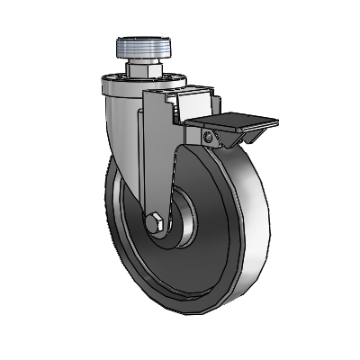 30 Series Pipe Thread Stem Zinc Swivel Caster with 6 x 1.5 Polyolefin Wheel and PosiLoc Brake