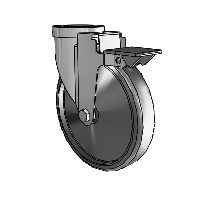 30 Series Hollow Kingpin Zinc Swivel Caster with 6 x 1.25 Cushion Rubber Wheel and PosiLoc Brake