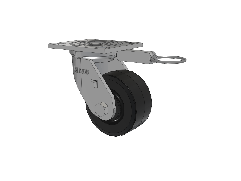 16 Series Top Plate Swivel Caster with 4 x 2 Black Tread on Black Enamel Core MR - Moldon Rubber (Cast Iron Core) Wheel