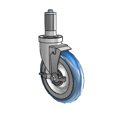 30 Series Expanding Adapter Zinc Swivel Caster with 6 x 1.25 PolyLoc (Blue) Wheel and VertiLoc Brake