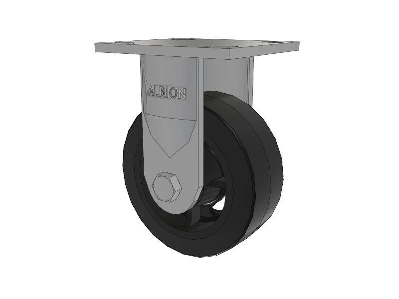 16 Series Top Plate Rigid Caster with 5 x 2 Black Tread on Black Enamel Core MR - Moldon Rubber (Cast Iron Core) Wheel