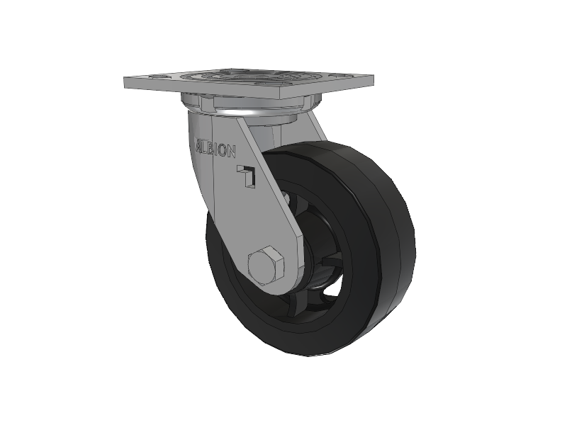 16 Series Top Plate Swivel Caster with 5 x 2 Black Tread on Black Enamel Core MR - Moldon Rubber (Cast Iron Core) Wheel