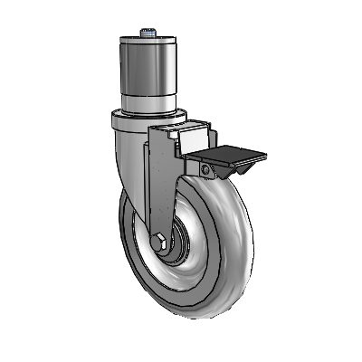 30 Series Expanding Adapter Zinc Swivel Caster with 6 x 1.25 PolyLock (Grey) Wheel and PosiLoc Brake