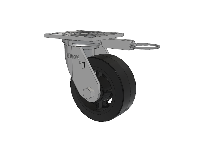 16 Series Top Plate Swivel Caster with 5 x 2 Black Tread on Black Enamel Core MR - Moldon Rubber (Cast Iron Core) Wheel