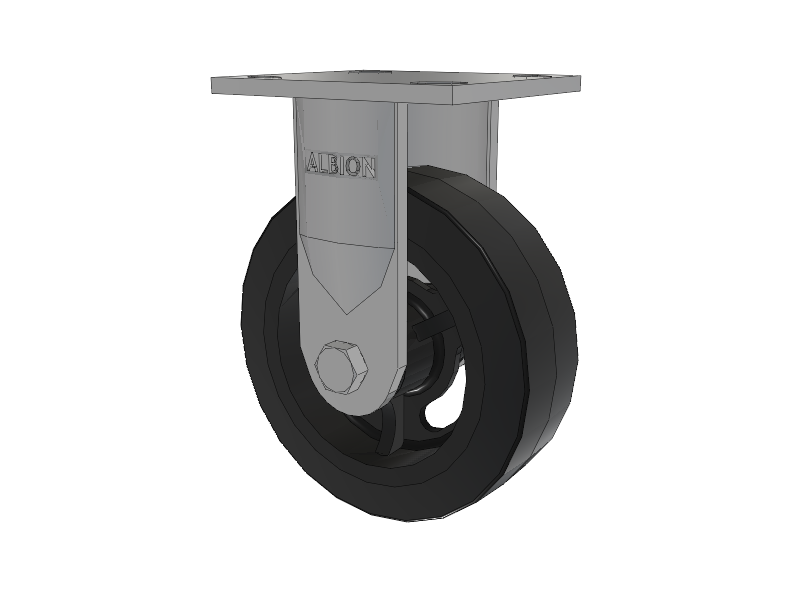 16 Series Top Plate Rigid Caster with 6 x 2 Black Tread on Black Enamel Core MR - Moldon Rubber (Cast Iron Core) Wheel