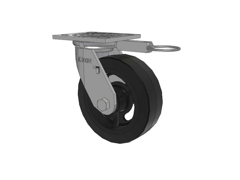 16 Series Top Plate Swivel Caster with 6 x 2 Black Tread on Black Enamel Core MR - Moldon Rubber (Cast Iron Core) Wheel