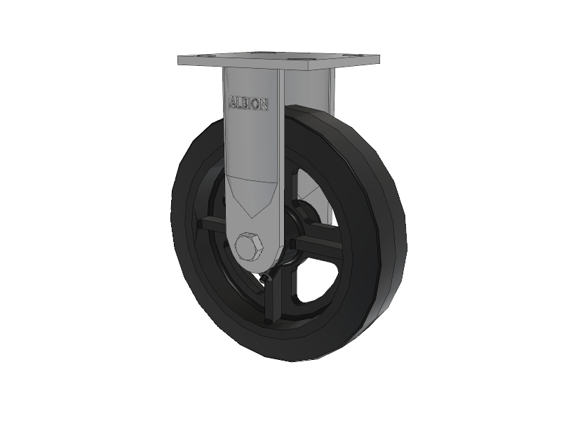 16 Series Top Plate Rigid Caster with 8 x 2 Black Tread on Black Enamel Core MR - Moldon Rubber (Cast Iron Core) Wheel