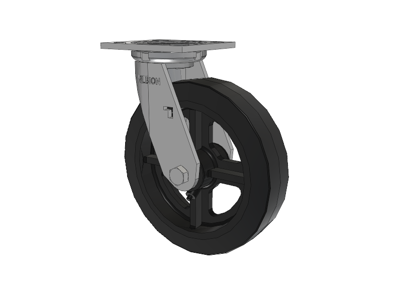 16 Series Top Plate Swivel Caster with 8 x 2 Black Tread on Black Enamel Core MR - Moldon Rubber (Cast Iron Core) Wheel