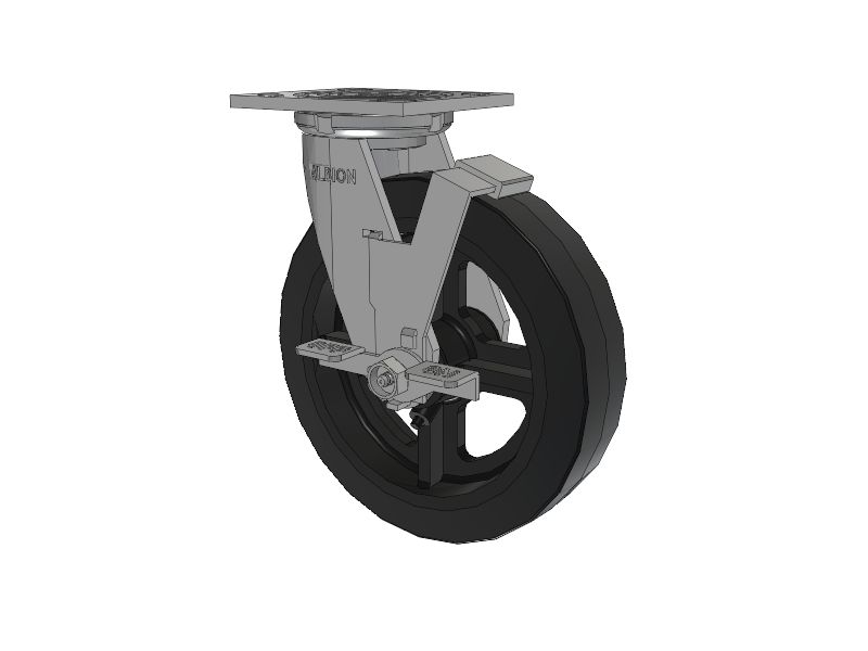 16 Series Top Plate Swivel Caster with 8 x 2 Black Tread on Black Enamel Core MR - Moldon Rubber (Cast Iron Core) Wheel and Face Brake