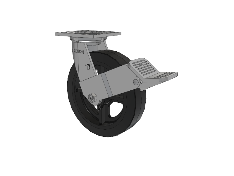 16 Series Top Plate Swivel Caster with 8 x 2 Black Tread on Black Enamel Core MR - Moldon Rubber (Cast Iron Core) Wheel and Face Brake