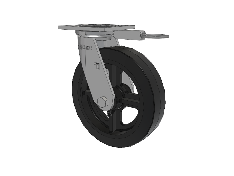 16 Series Top Plate Swivel Caster with 8 x 2 Black Tread on Black Enamel Core MR - Moldon Rubber (Cast Iron Core) Wheel