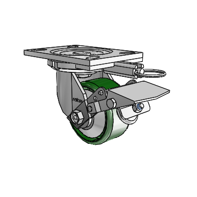 6 Series Casters Top Plate Swivel Zinc Caster with 4 x 2 Green Cast Iron Wheel and Tread Lock Brake