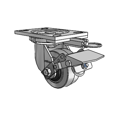 6 Series Casters Top Plate Swivel Zinc Caster with 4 x 2 Grey on Grey Performa Rubber (Flat/Conductive) Wheel and Tread Lock Brake