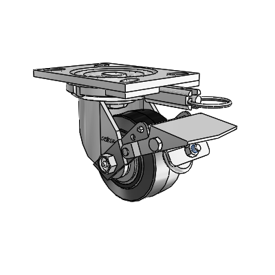 6 Series Casters Top Plate Swivel Zinc Caster with 4 x 2 Black on Grey Performa Rubber (Flat/Black) Wheel and Tread Lock Brake