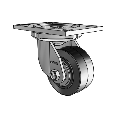 6 Series Casters Top Plate Swivel Zinc Caster with 4 x 2 Black on Grey Performa Rubber (Flat/Black) Wheel