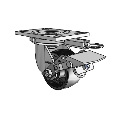 6 Series Casters Top Plate Swivel Zinc Caster with 4 x 2 Black Polyolefin Wheel and Tread Lock Brake