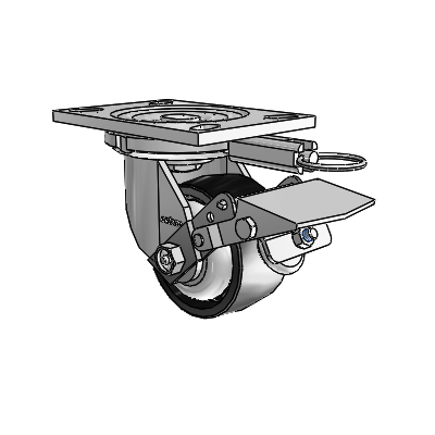 6 Series Casters Top Plate Swivel Zinc Caster with 4 x 2 Black Polyolefin Wheel and Tread Lock Brake