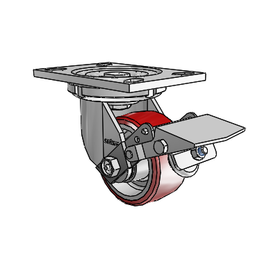 6 Series Casters Top Plate Swivel Zinc Caster with 4 x 2 Maroon on Silver Moldon Polyurethane (Aluminum Core) Wheel and Tread Lock Brake