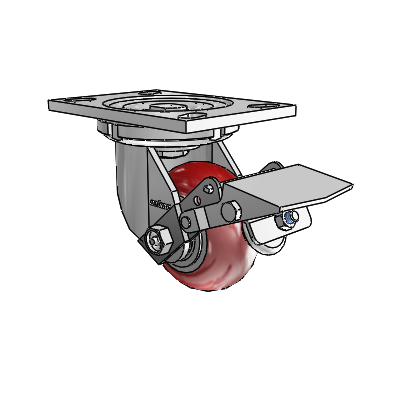 6 Series Casters Top Plate Swivel Zinc Caster with 4 x 2 Maroon on Silver CG Max Maroon Wheel and Tread Lock Brake