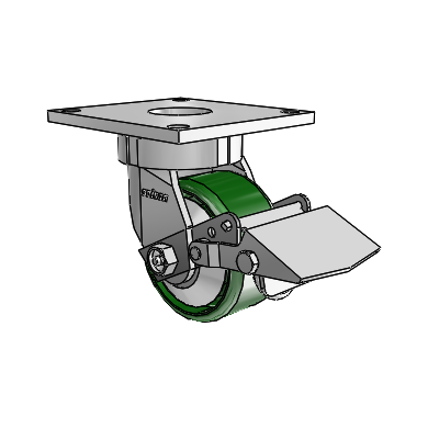 6 Series Kingpinless Casters Top Plate Swivel Caster with 4 x 2 Cast Iron Wheel and Tread Lock Brake