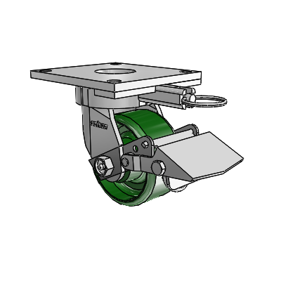 6 Series Kingpinless Casters Top Plate Swivel Caster with 4 x 2 Cast Iron Wheel and Tread Lock Brake