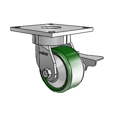 6 Series Kingpinless Casters Top Plate Swivel Caster with 4 x 2 Cast Iron Wheel and Side Lock Brake